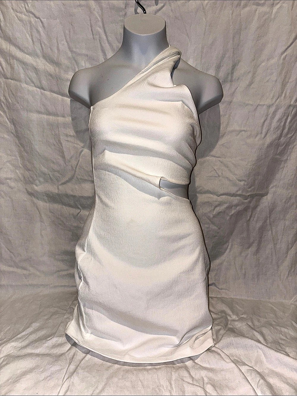 Zara Asymmetric Neckline Mini Dress One Shoulder White Size Small